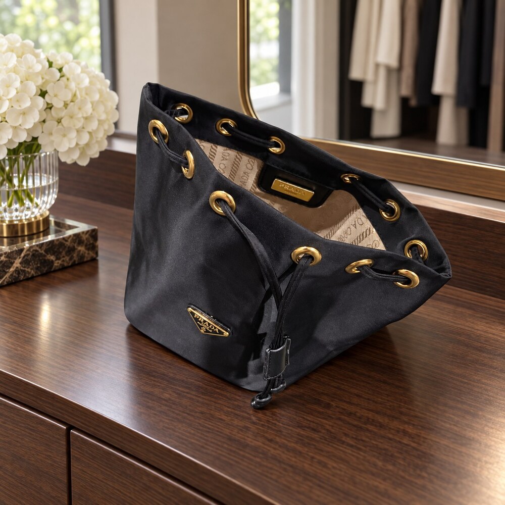 Prada Black Drawstring Makeup Bag | Drawstring Accessory Pouch - Picture 2 of 6